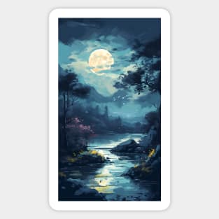 Magical Moonlit Forest - Enchanting Nighttime Fantasy Scene Sticker